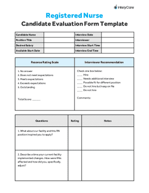 Registered Nurse Candidate Evaluation Form