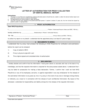 Letter of Authorisation for Proxy Collection of Dental Medical Report