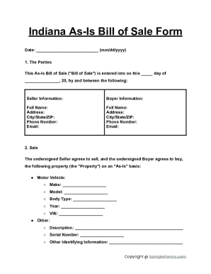 Indiana As-Is Bill of Sale Form