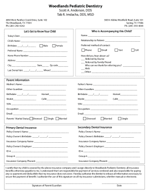 Woodlands Pediatric Dentistry New Patient Form