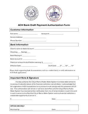 ACH Bank Draft Payment Authorization Form