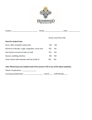 Student Health Screening Form