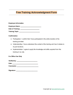 Free Training Acknowledgment Form