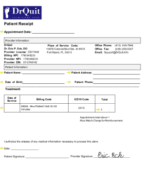 Patient Receipt for Medical Services