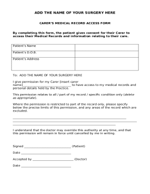 Carer’s Medical Record Access Form