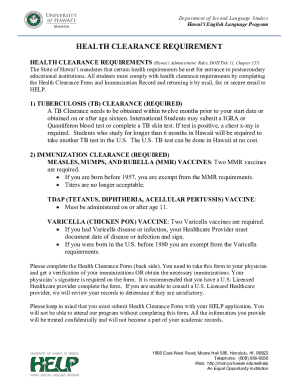 Hawai‘i Health Clearance Form