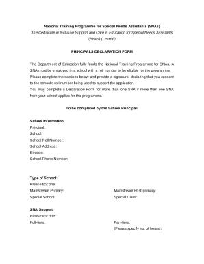 SNA Training Principal Declaration Form