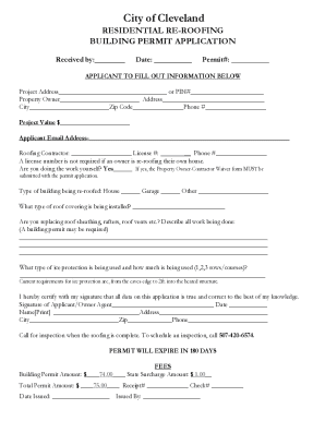 City of Cleveland Residential Re-Roofing Building Permit Application
