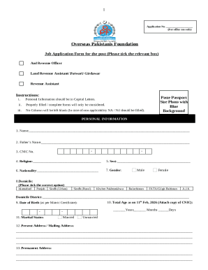 Overseas Pakistanis Foundation Job Application Form