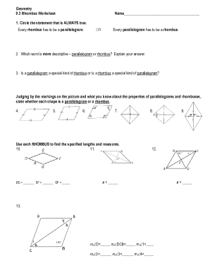Geometry Rhombus Worksheet
