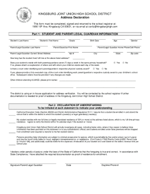 Kingsburg Joint Union High School Address Declaration