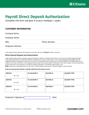 Payroll Direct Deposit Authorization Form