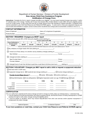 New Jersey Child Care Assistance Program Notification of Change Form
