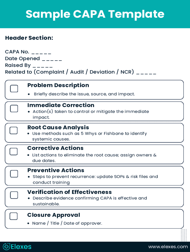 CAPA Form Template - Blank Fillable Template | Fill Out, Print ...