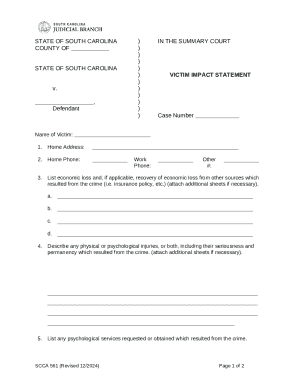 South Carolina Victim Impact Statement