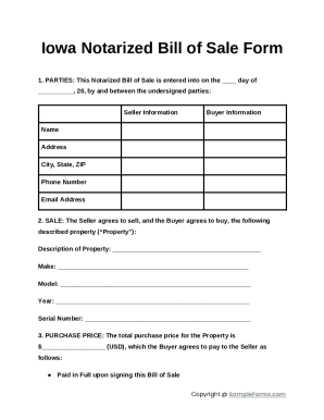 Iowa Notarized Bill of Sale Form