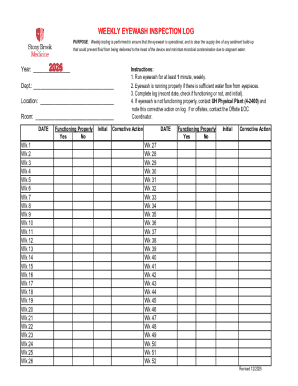 Weekly Eyewash Inspection Log