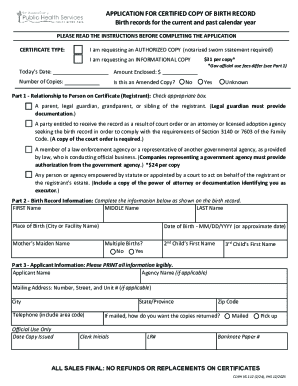 California Birth Record Application