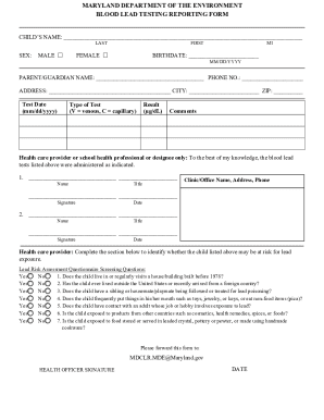Maryland Blood Lead Testing Reporting Form