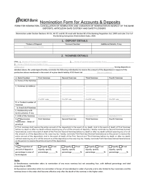Nomination Form for Bank Deposits and Safe Custody