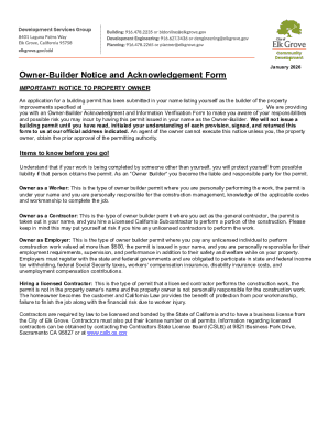 Owner-Builder Notice and Acknowledgement Form