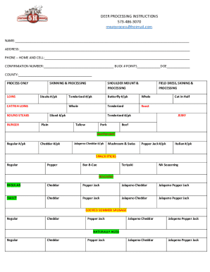 Deer Processing Instructions Form