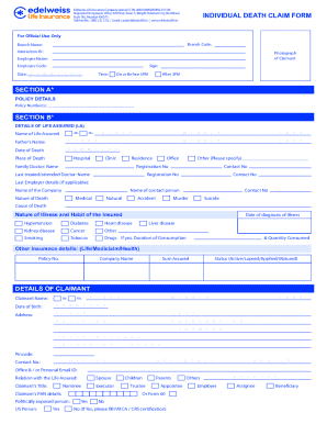 Edelweiss Life Insurance Individual Death Claim Form