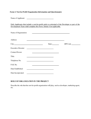 Not-for-Profit Organization Information and Questionnaire