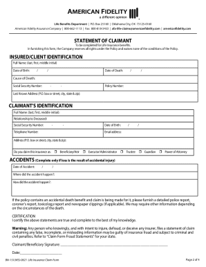 American Fidelity Life Insurance Claim Form