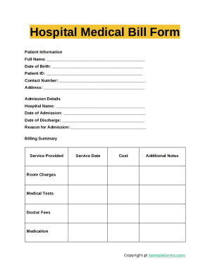 Hospital Medical Bill Form