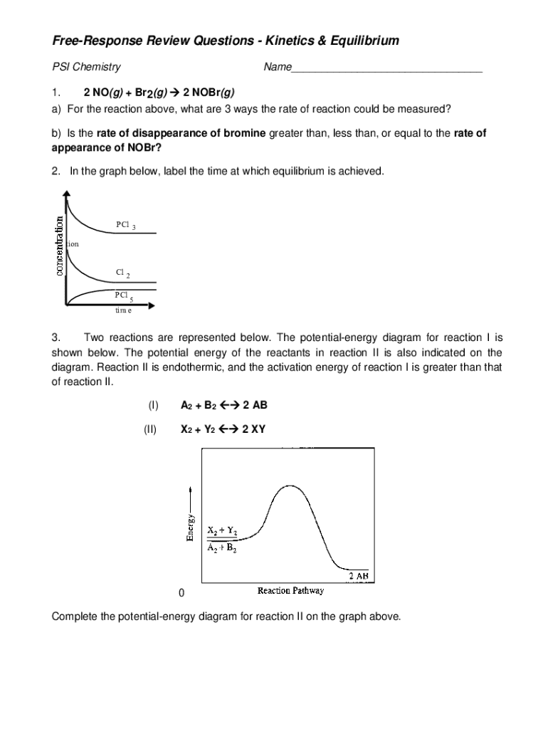 Chemistry Review Questions - Kinetics & Equilibrium - Blank Fillable ...