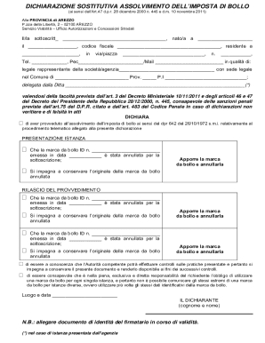 DICHIARAZIONE SOSTITUTIVA ASSOLVIMENTO DELL’IMPOSTA DI BOLLO