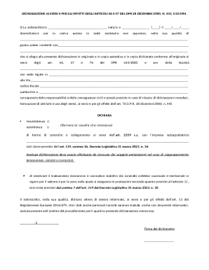 Dichiarazione ai sensi degli articoli 46 e 47 del DPR 445/2000