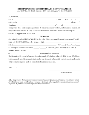Italian School Diploma Certification Declaration