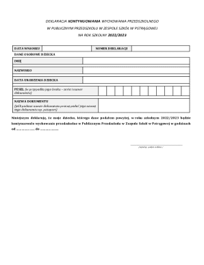 Preschool Continuation Declaration