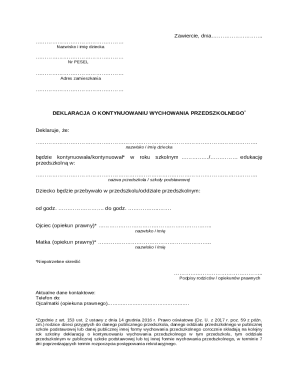 Polish Preschool Continuation Declaration