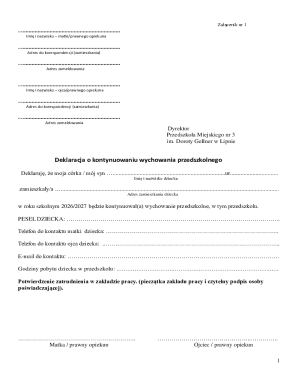 Deklaracja o kontynuowaniu wychowania przedszkolnego