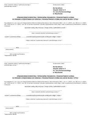 Religious or Ethics Class Attendance Declaration