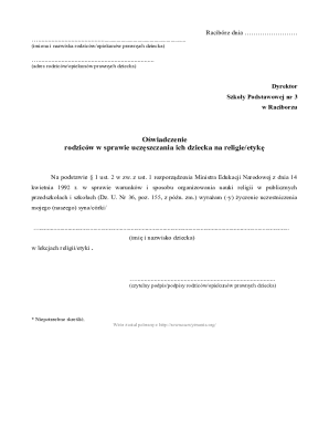 Parental Declaration for Religious/Ethics Education