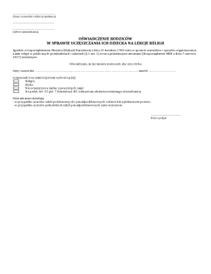 Parental Declaration for Religious Education