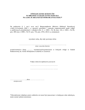 Parental Consent for Catholic Religion Classes