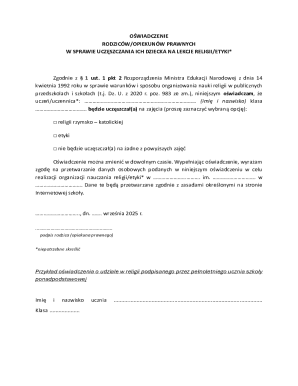 Parental Consent for Religious or Ethics Classes