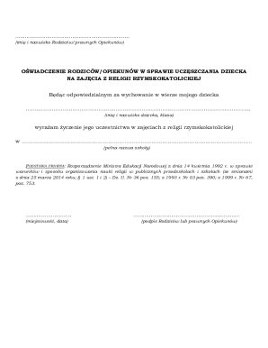 Parental Consent for Catholic Religion Classes