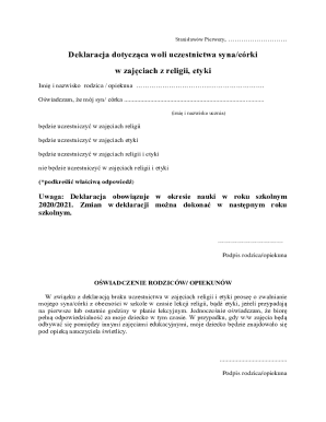 Polish School Religion or Ethics Participation Declaration