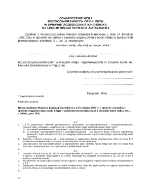 Parental Consent for Catholic Religion Classes