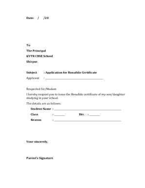 Application for Bonafide Certificate