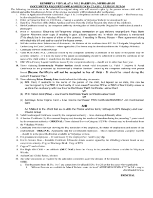 Kendriya Vidyalaya Admission Form