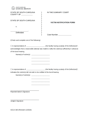 South Carolina Victim Notification Form