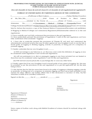 National Medical Commission Anti-Ragging Affidavit