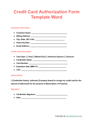Credit Card Authorization Form